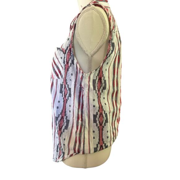 Women’s Ariat Sleeveless Aztec Shirt Button Up 10026556 New Red White Blue M - Picture 2 of 5